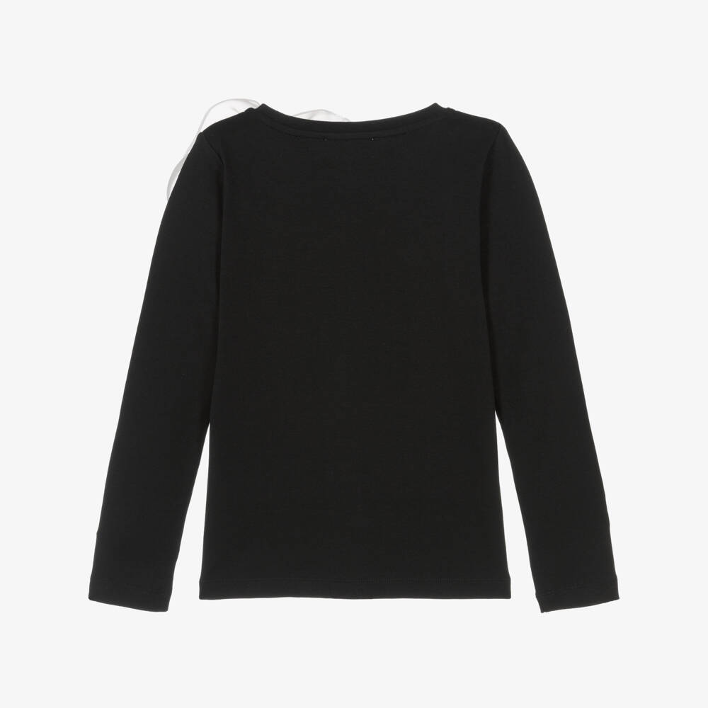 BCBGMAXAZRIA-Girls Black Cotton Top with Oversized Flower Detail | Childrensalon Outlet
