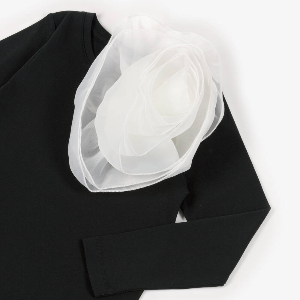 BCBGMAXAZRIA-Girls Black Cotton Top with Oversized Flower Detail | Childrensalon Outlet