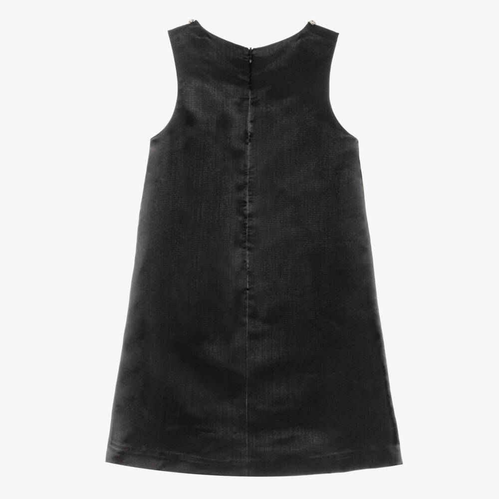BCBGMAXAZRIA-Girls Black Satin Dress with Bows & Diamanté | Childrensalon Outlet