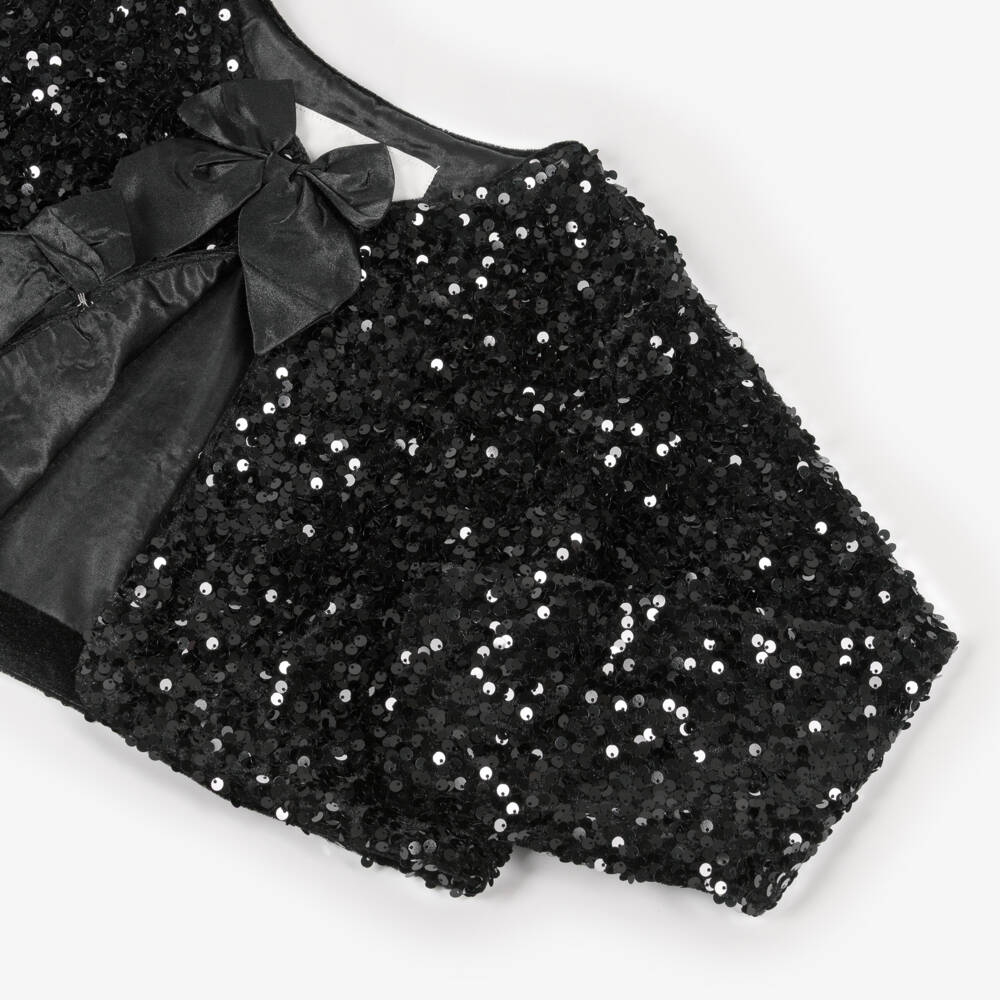 BCBGMAXAZRIA-Girls Black Sequin Cardigan with Satin Bows | Childrensalon Outlet