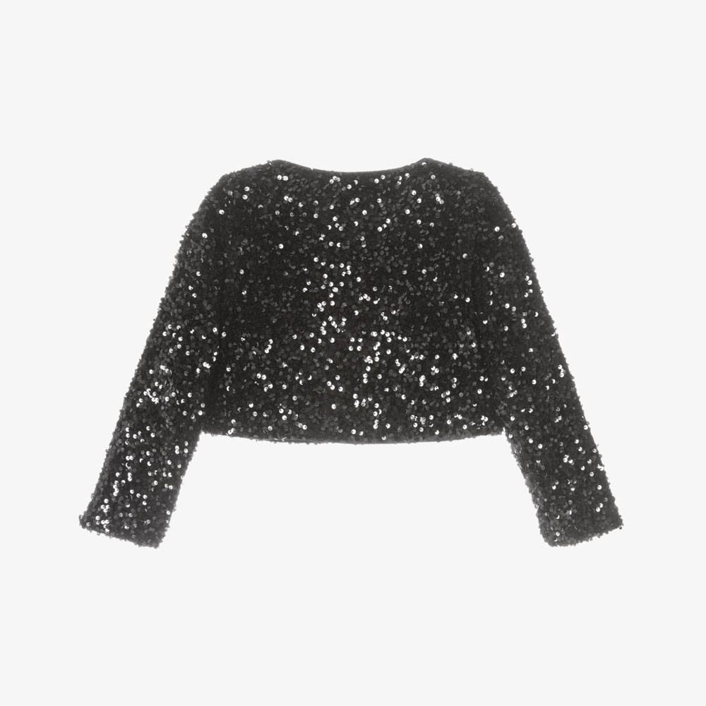 BCBGMAXAZRIA-Girls Black Sequin Cardigan with Satin Bows | Childrensalon Outlet