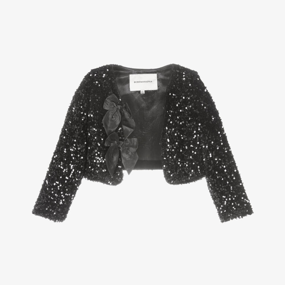 BCBGMAXAZRIA-Girls Black Sequin Cardigan with Satin Bows | Childrensalon Outlet