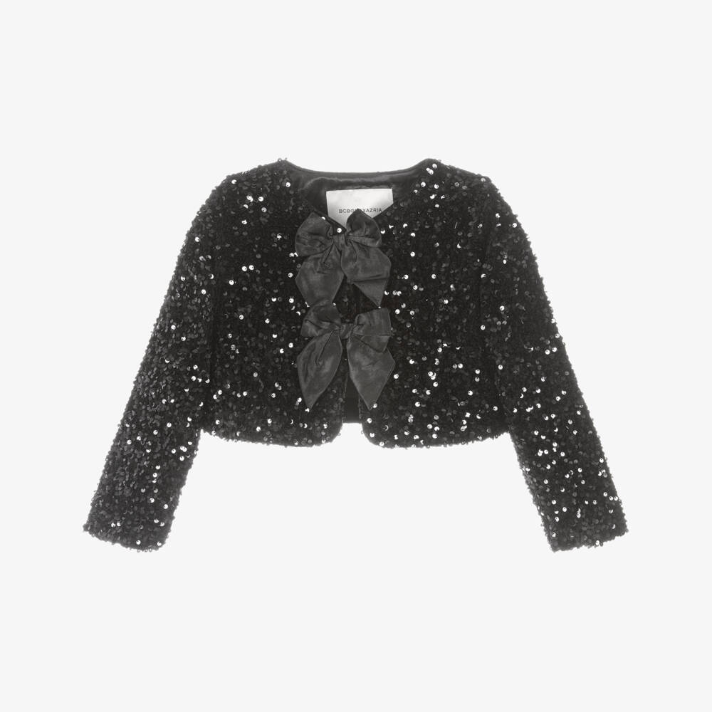 BCBGMAXAZRIA-Girls Black Sequin Cardigan with Satin Bows | Childrensalon Outlet