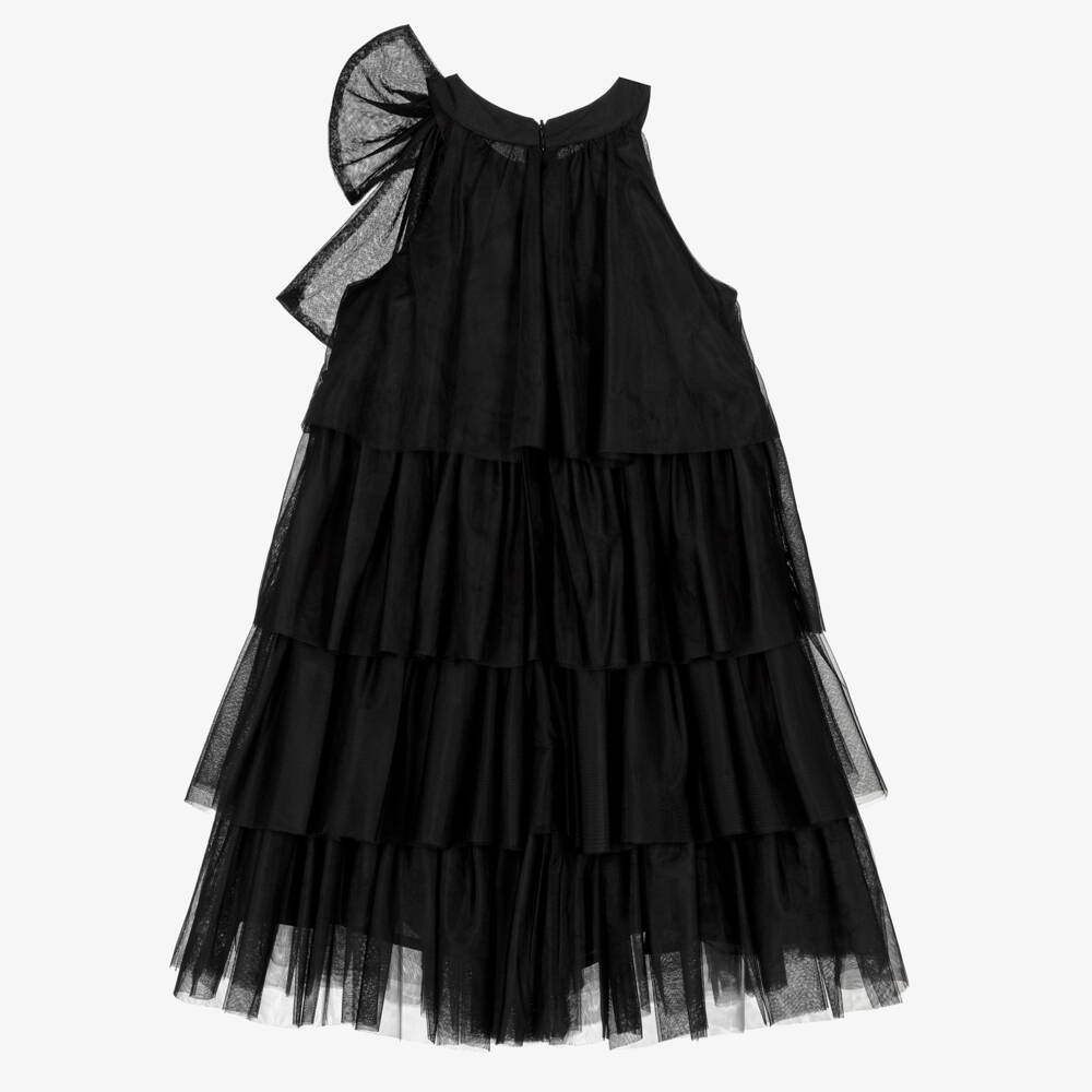 BCBGMAXAZRIA-Girls Black Tiered Tulle Halter Neck Dress | Childrensalon Outlet