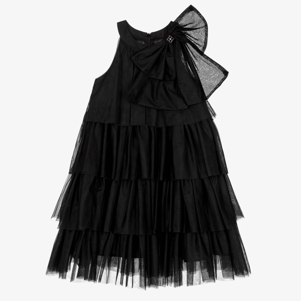 BCBGMAXAZRIA-Girls Black Tiered Tulle Halter Neck Dress | Childrensalon Outlet