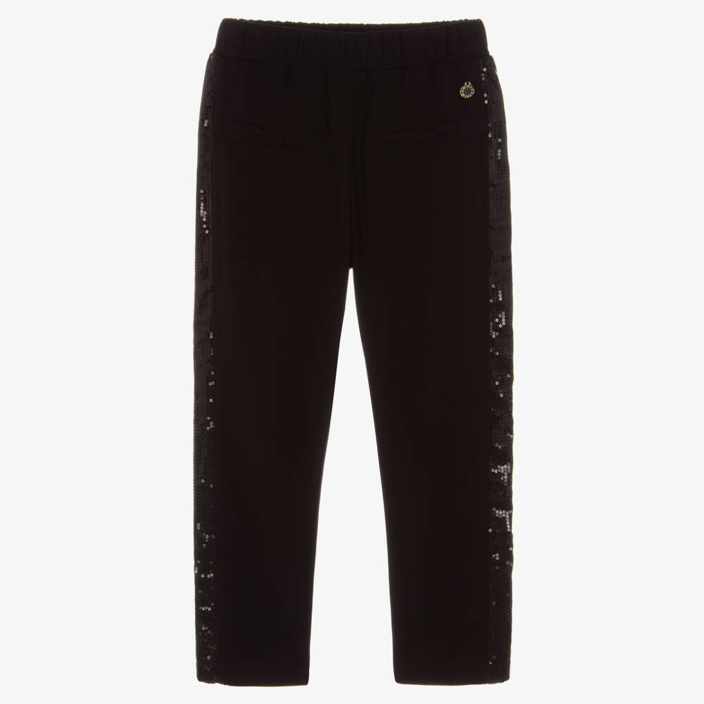 BCBGMAXAZRIA-Girls Black Twill Trousers with Sequinned Side Stripe | Childrensalon Outlet