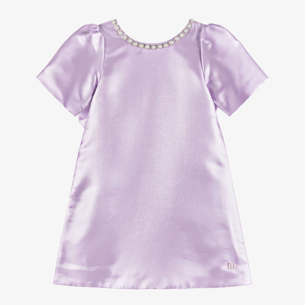 BCBGMAXAZRIA-Girls Glossy Lilac Satin Dress | Childrensalon Outlet