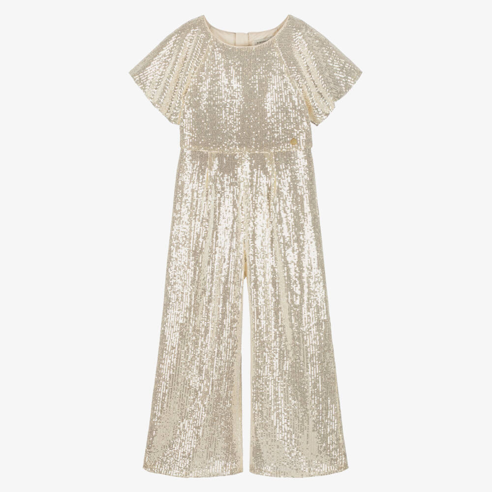 BCBGMAXAZRIA-Girls Gold Sequinned Jumpsuit | Childrensalon Outlet