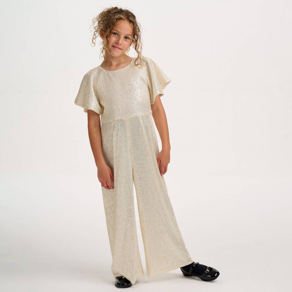 BCBGMAXAZRIA-Girls Gold Sequinned Jumpsuit | Childrensalon Outlet