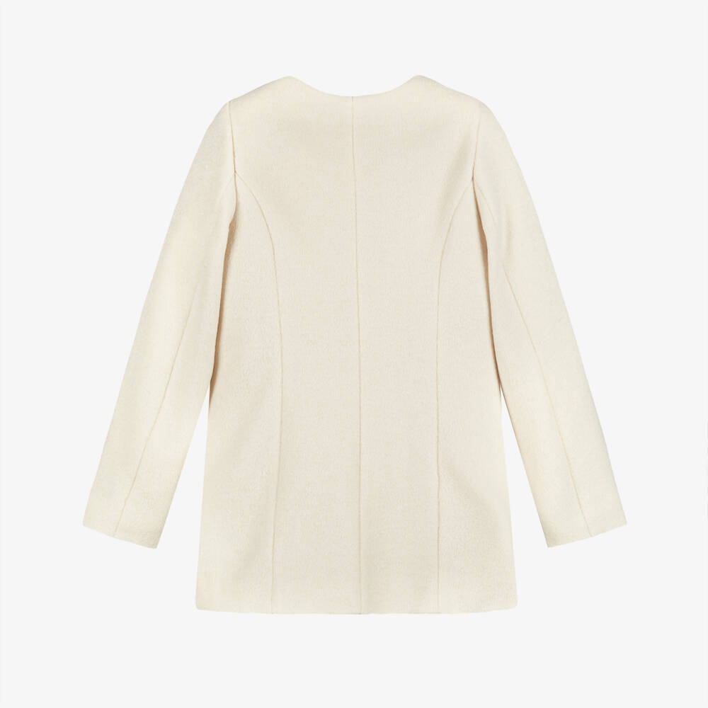 BCBGMAXAZRIA-Girls Ivory Felted Coat with Black Satin Bow | Childrensalon Outlet