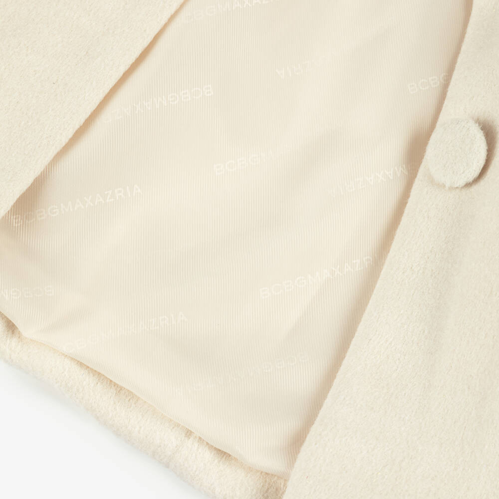 BCBGMAXAZRIA-Girls Ivory Felted Coat with Black Satin Bow | Childrensalon Outlet