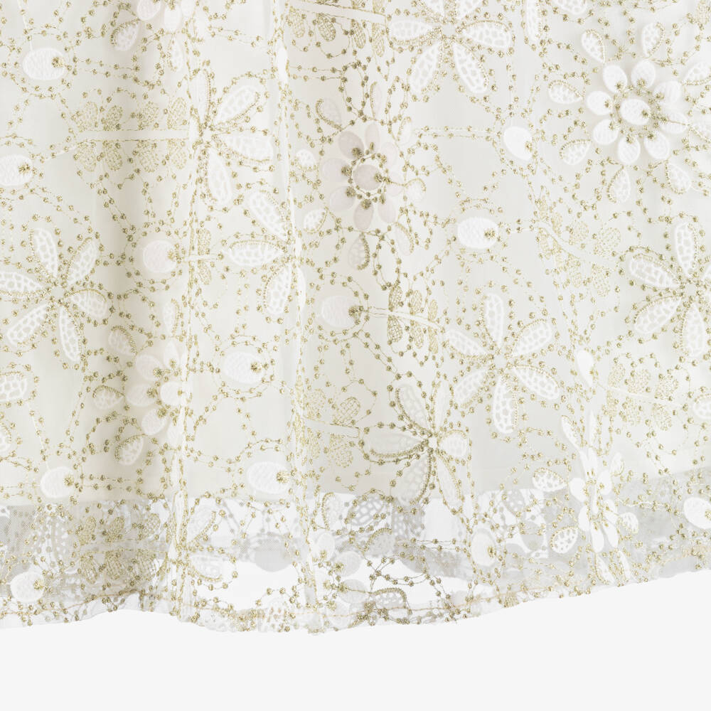 BCBGMAXAZRIA-Girls Ivory & Gold Embroidered Floral Layered Dress | Childrensalon Outlet