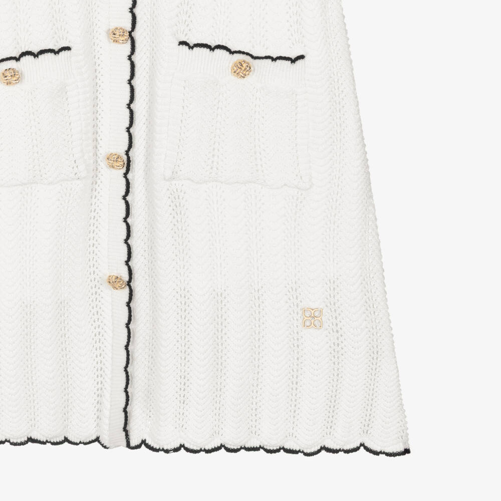 BCBGMAXAZRIA-Girls Ivory Lace Knit Dress with Black Trim | Childrensalon Outlet