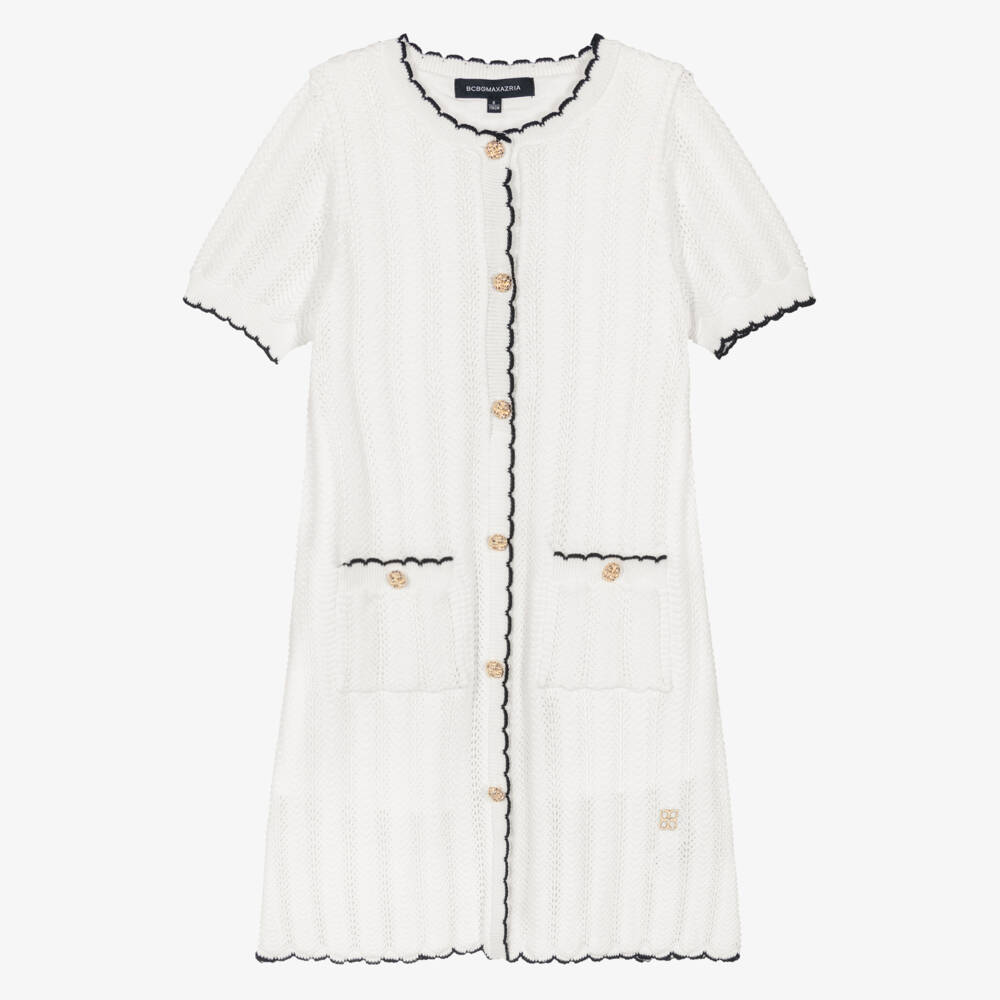 BCBGMAXAZRIA-Girls Ivory Lace Knit Dress with Black Trim | Childrensalon Outlet