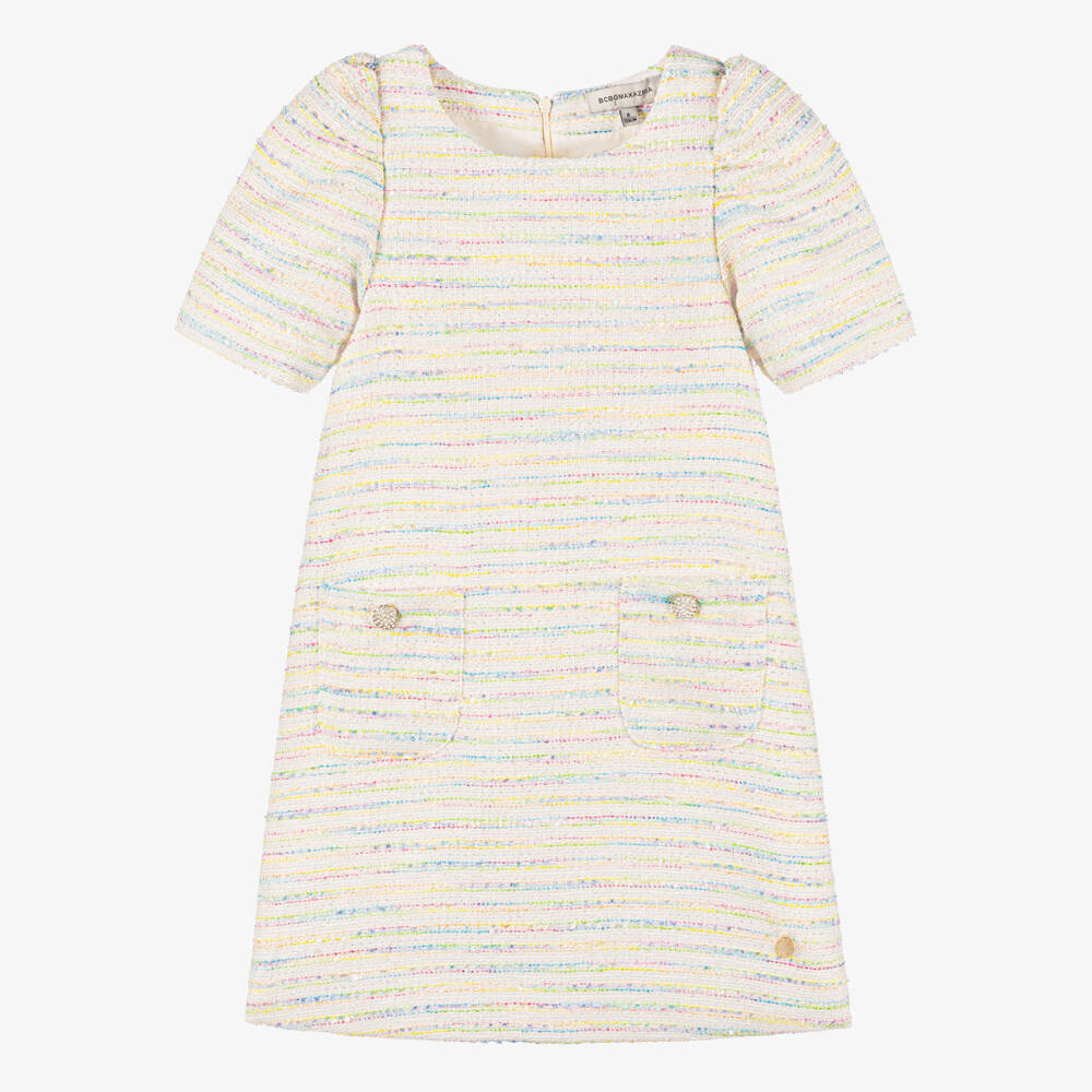 BCBGMAXAZRIA-فستان تويد عاجي وملون للبنات | Childrensalon Outlet