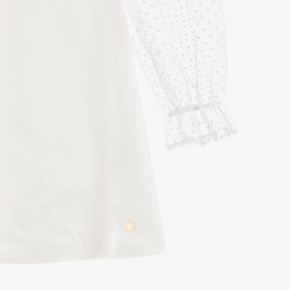 BCBGMAXAZRIA-فستان ساتان عاجي بنقاط بولكا للبنات | Childrensalon Outlet