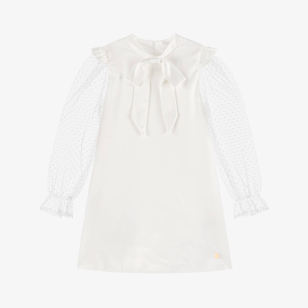 BCBGMAXAZRIA-Girls Ivory Satin Polka Dot Dress | Childrensalon Outlet