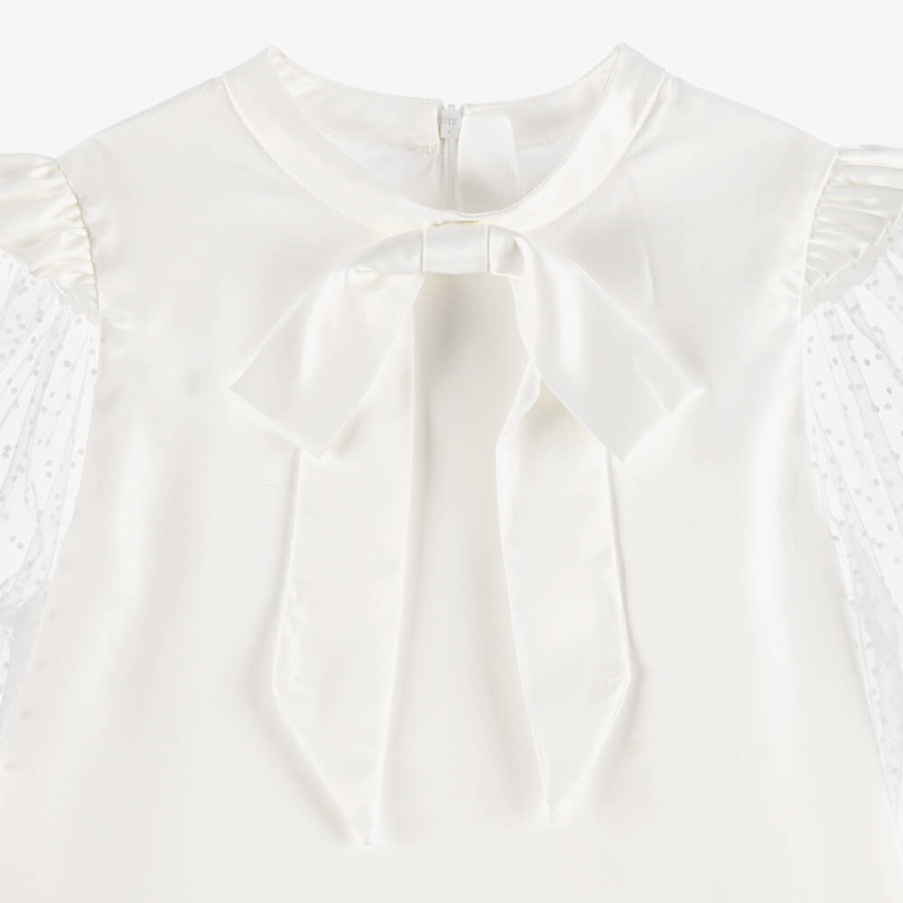 BCBGMAXAZRIA-فستان ساتان عاجي بنقاط بولكا للبنات | Childrensalon Outlet