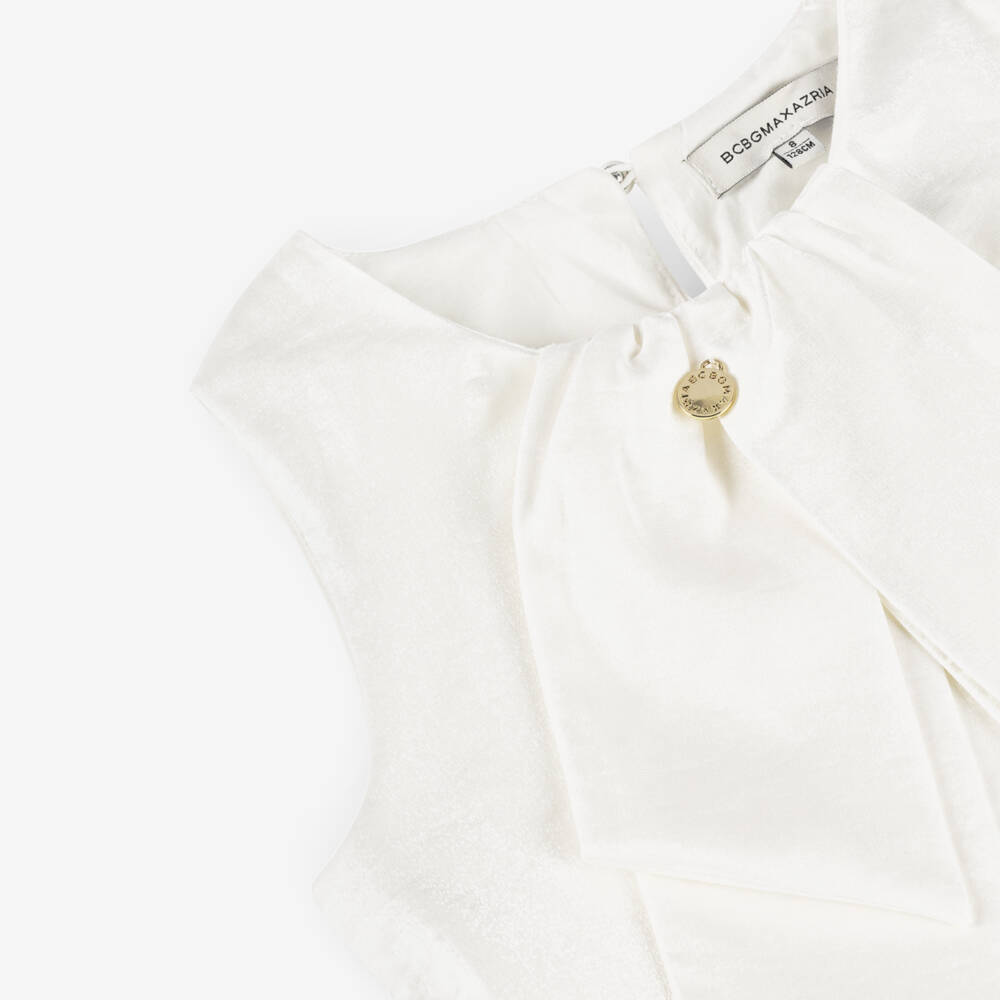 BCBGMAXAZRIA-Girls Ivory Satin Ribbon Blouse | Childrensalon Outlet