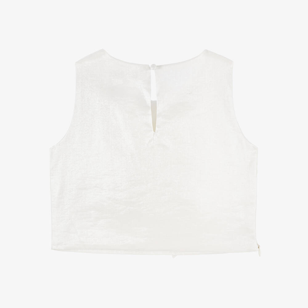 BCBGMAXAZRIA-Girls Ivory Satin Ribbon Blouse | Childrensalon Outlet