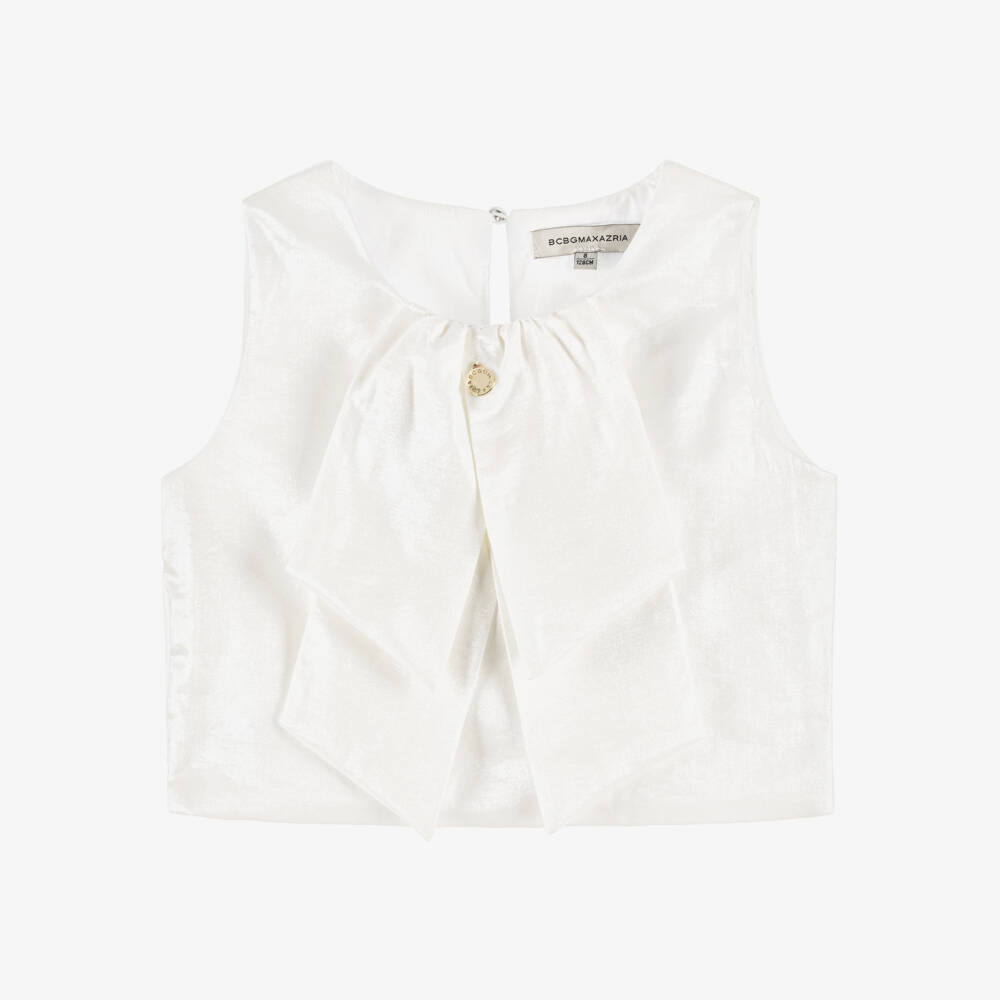 BCBGMAXAZRIA-Girls Ivory Satin Ribbon Blouse | Childrensalon Outlet