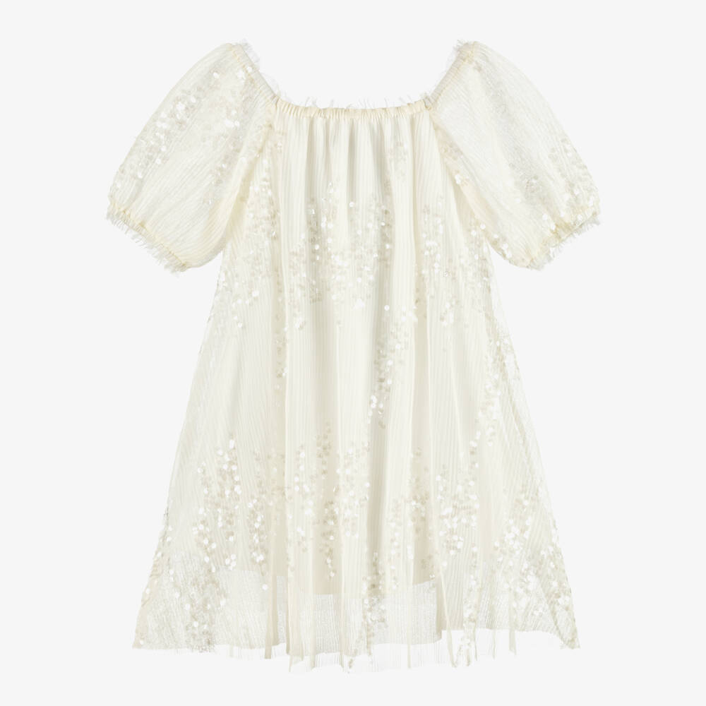 BCBGMAXAZRIA-Girls Ivory Sequinned Tulle Dress | Childrensalon Outlet