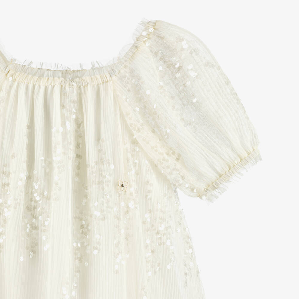 BCBGMAXAZRIA-Girls Ivory Sequinned Tulle Dress | Childrensalon Outlet