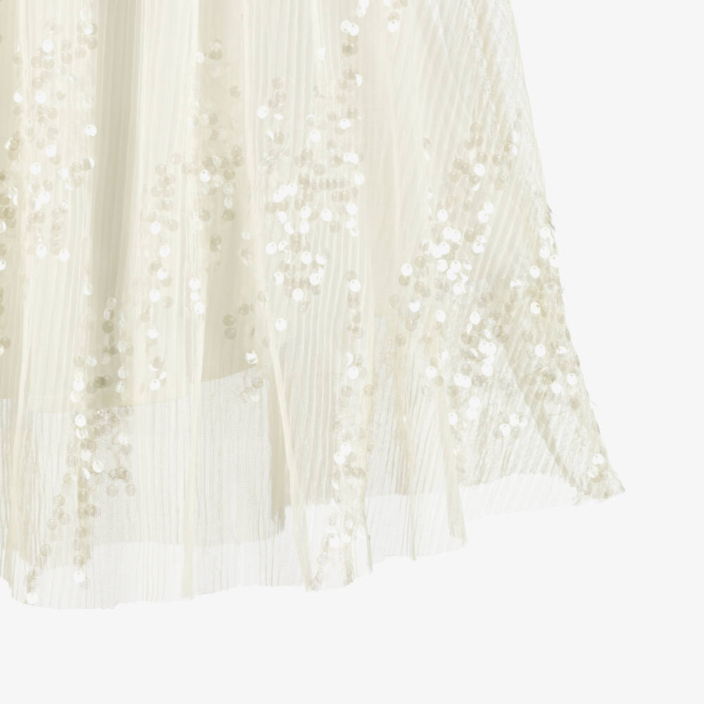 BCBGMAXAZRIA-Girls Ivory Sequinned Tulle Dress | Childrensalon Outlet