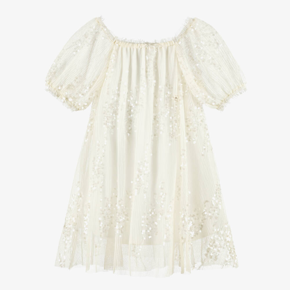 BCBGMAXAZRIA-Girls Ivory Sequinned Tulle Dress | Childrensalon Outlet