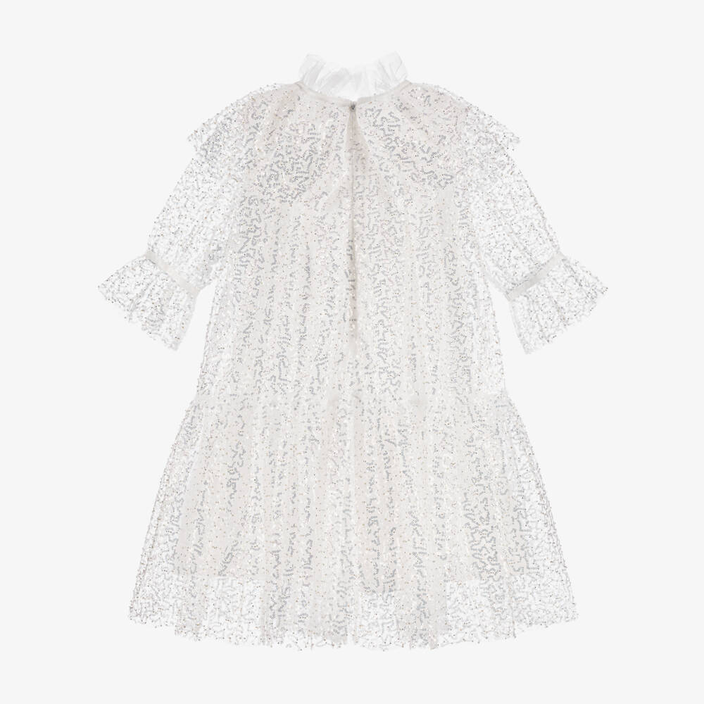 BCBGMAXAZRIA-فستان تول عاجي براق للبنات | Childrensalon Outlet