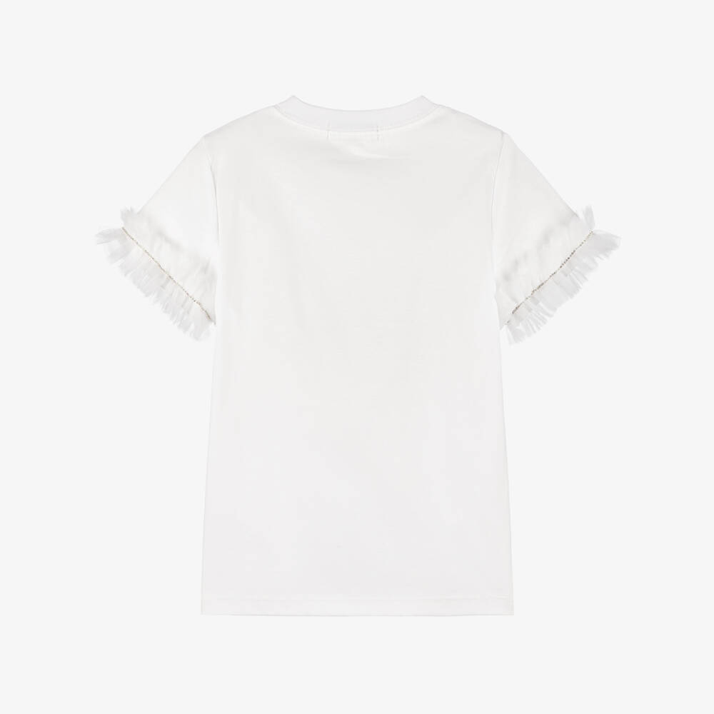 BCBGMAXAZRIA-Girls Ivory Tulle Trim Tee | Childrensalon Outlet