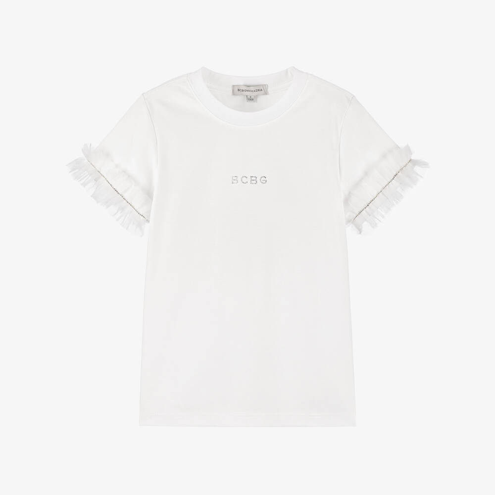 BCBGMAXAZRIA-Girls Ivory Tulle Trim Tee | Childrensalon Outlet