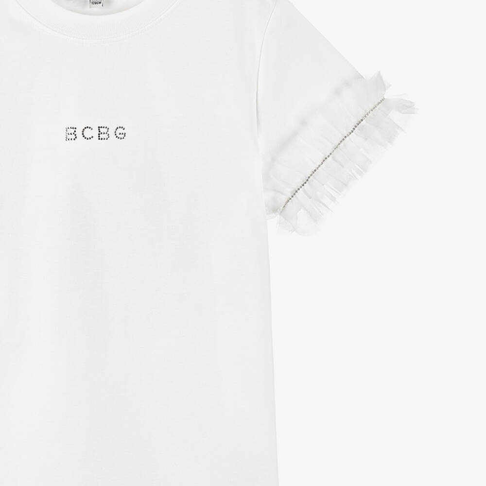 BCBGMAXAZRIA-Girls Ivory Tulle Trim Tee | Childrensalon Outlet