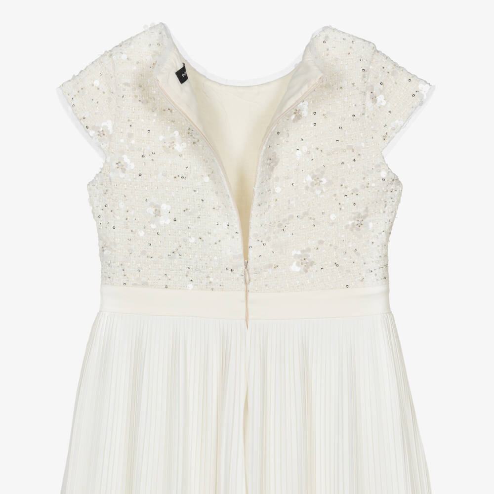 BCBGMAXAZRIA-Girls Ivory Tweed & Crêpe Chiffon Jumpsuit | Childrensalon Outlet