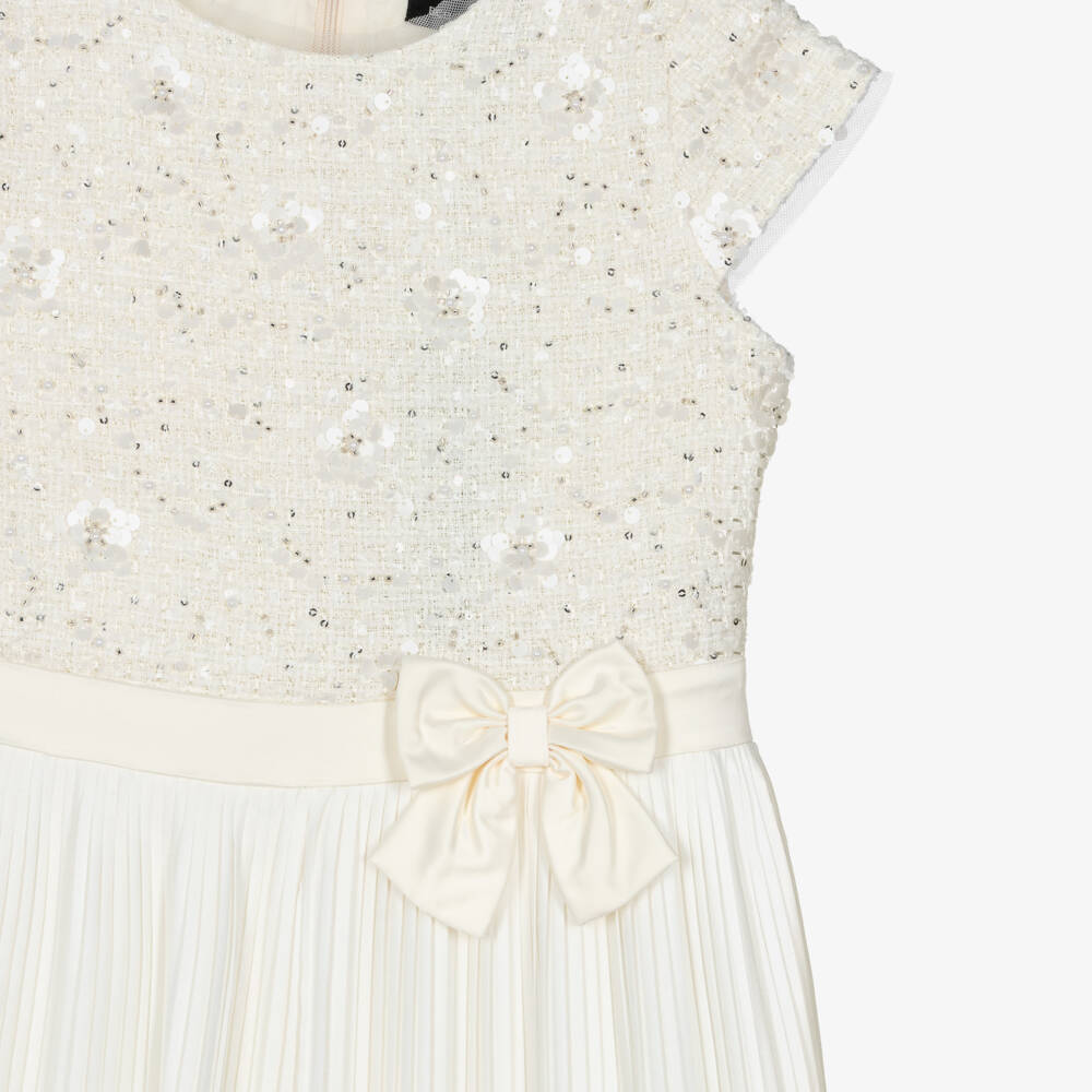 BCBGMAXAZRIA-Girls Ivory Tweed & Crêpe Chiffon Jumpsuit | Childrensalon Outlet