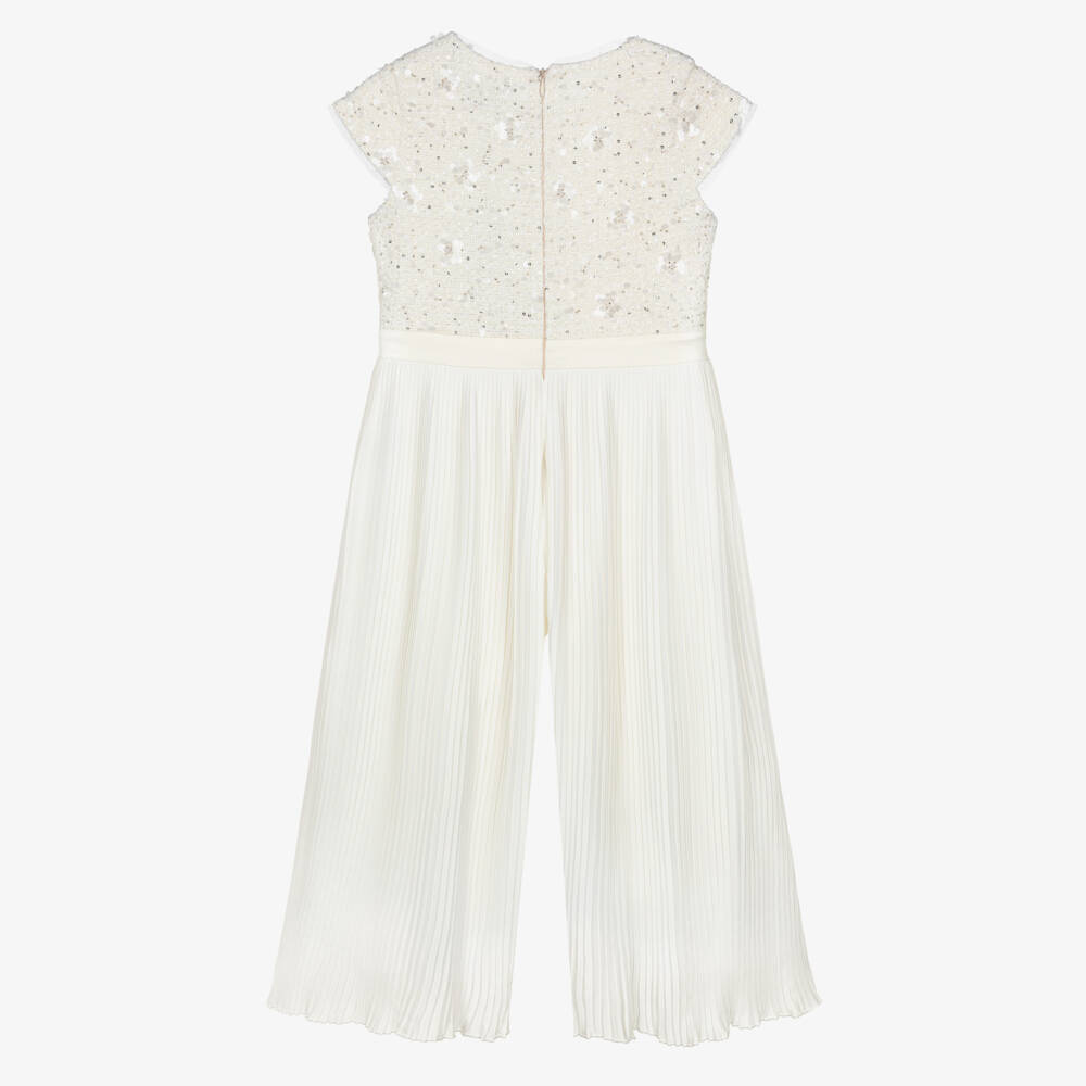 BCBGMAXAZRIA-Girls Ivory Tweed & Crêpe Chiffon Jumpsuit | Childrensalon Outlet
