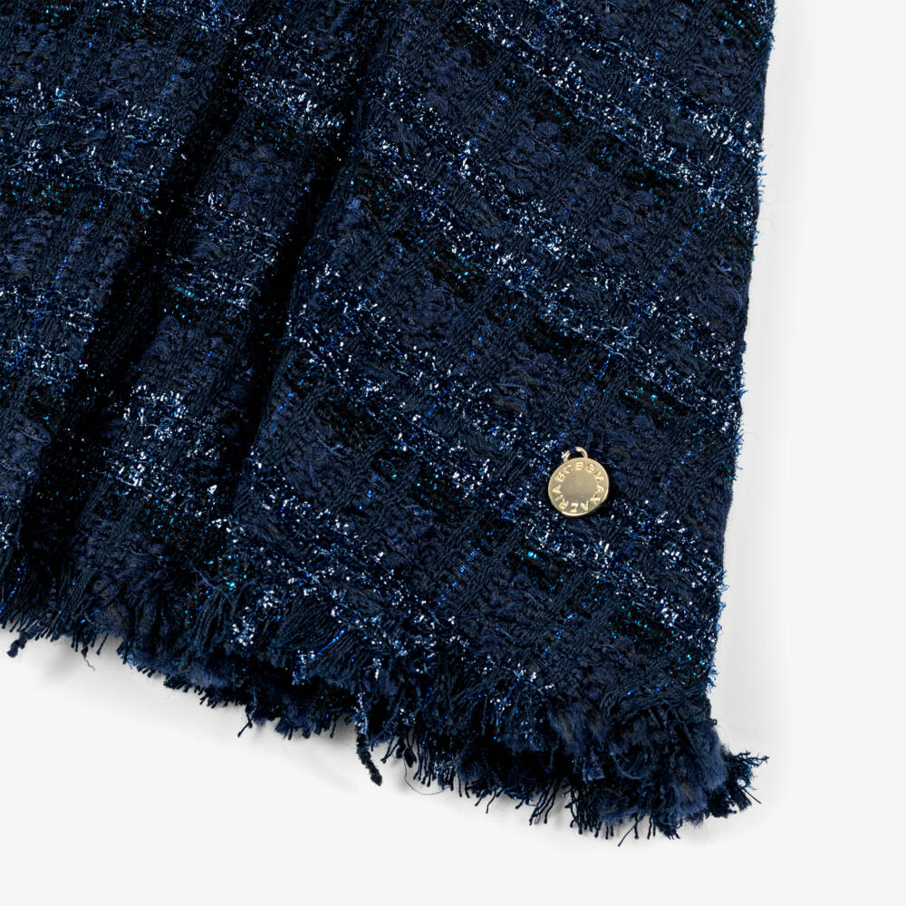 BCBGMAXAZRIA-Girls Navy Blue Tweed Dress with Diamanté Buttons | Childrensalon Outlet
