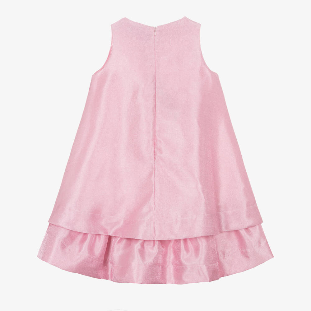 BCBGMAXAZRIA-Girls Pink Lurex Satin Flower Detail Dress | Childrensalon Outlet