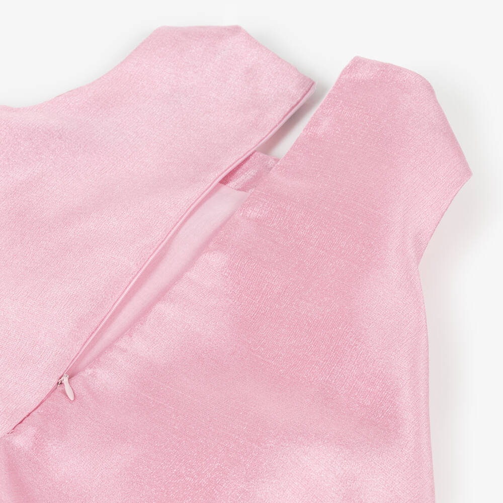 BCBGMAXAZRIA-Girls Pink Lurex Satin Flower Detail Dress | Childrensalon Outlet