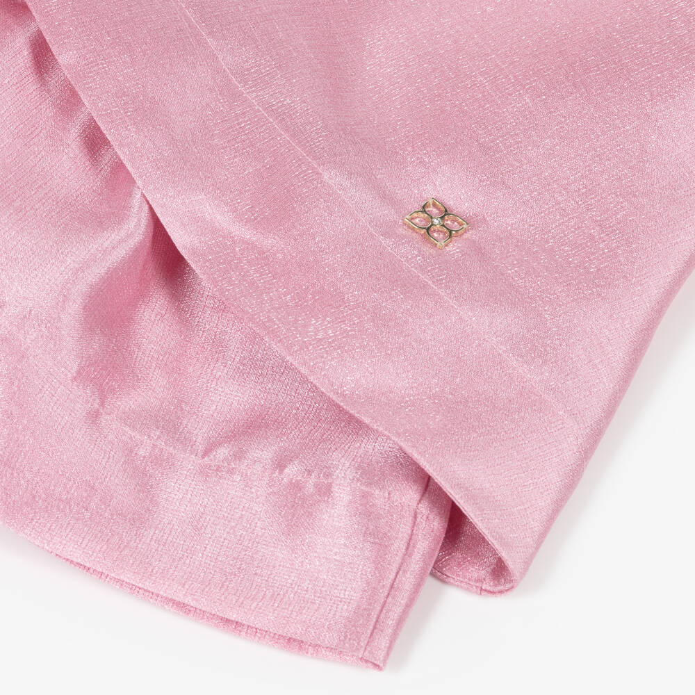 BCBGMAXAZRIA-Girls Pink Lurex Satin Flower Detail Dress | Childrensalon Outlet