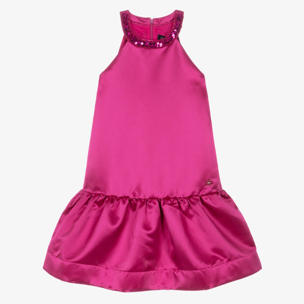 BCBGMAXAZRIA-Girls Pink Sequin Halter Neck Satin Dress | Childrensalon Outlet