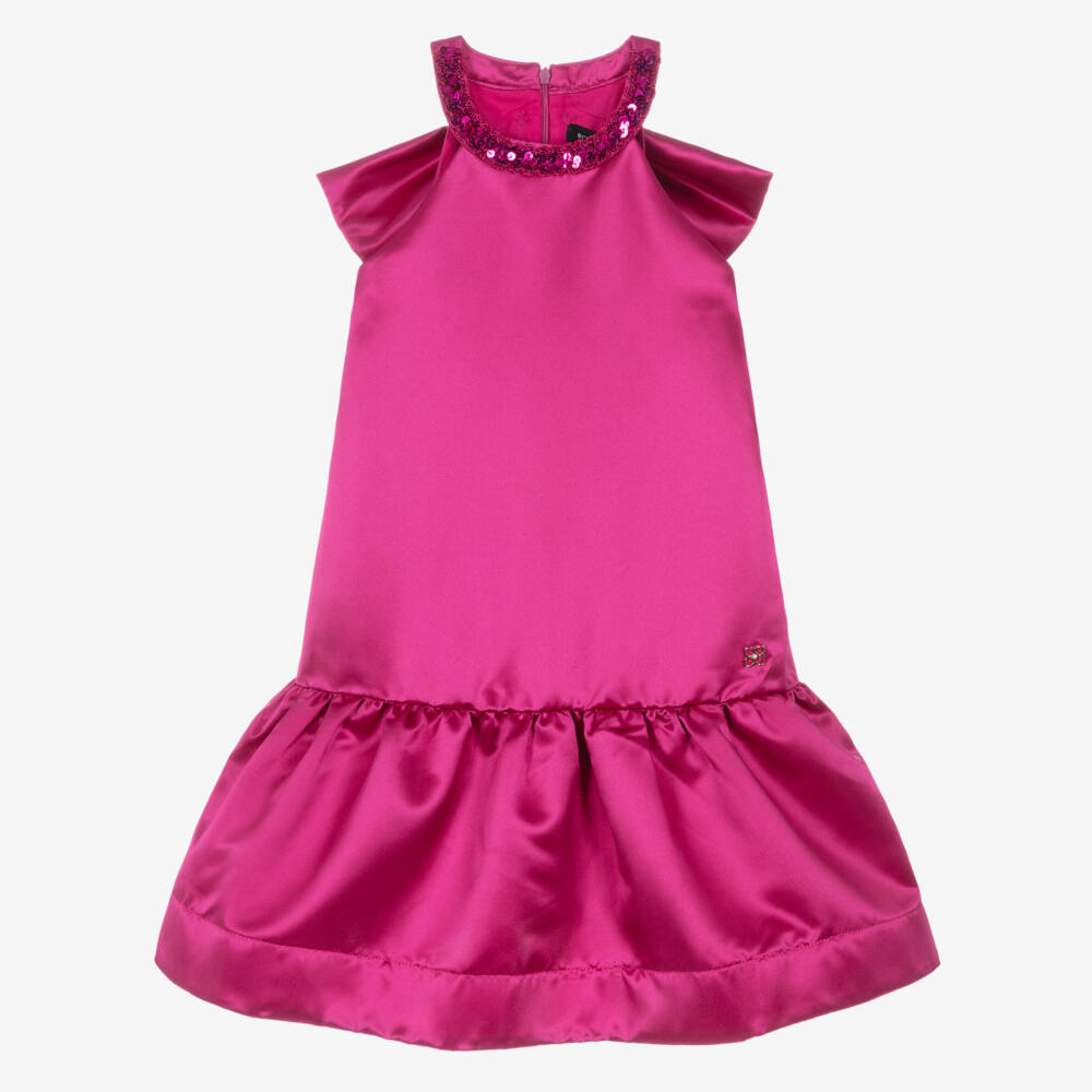 BCBGMAXAZRIA-Girls Pink Sequin Halter Neck Satin Dress | Childrensalon Outlet