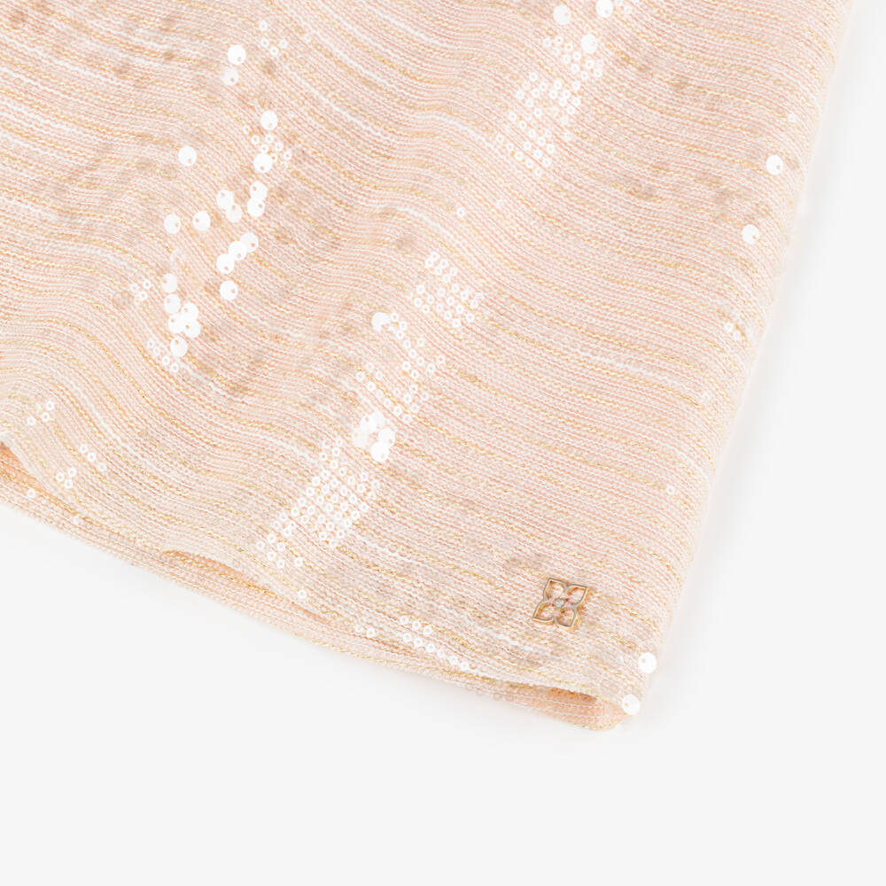 BCBGMAXAZRIA-Girls Pink Sequinned Tweed Dress with Ruffle Trim | Childrensalon Outlet