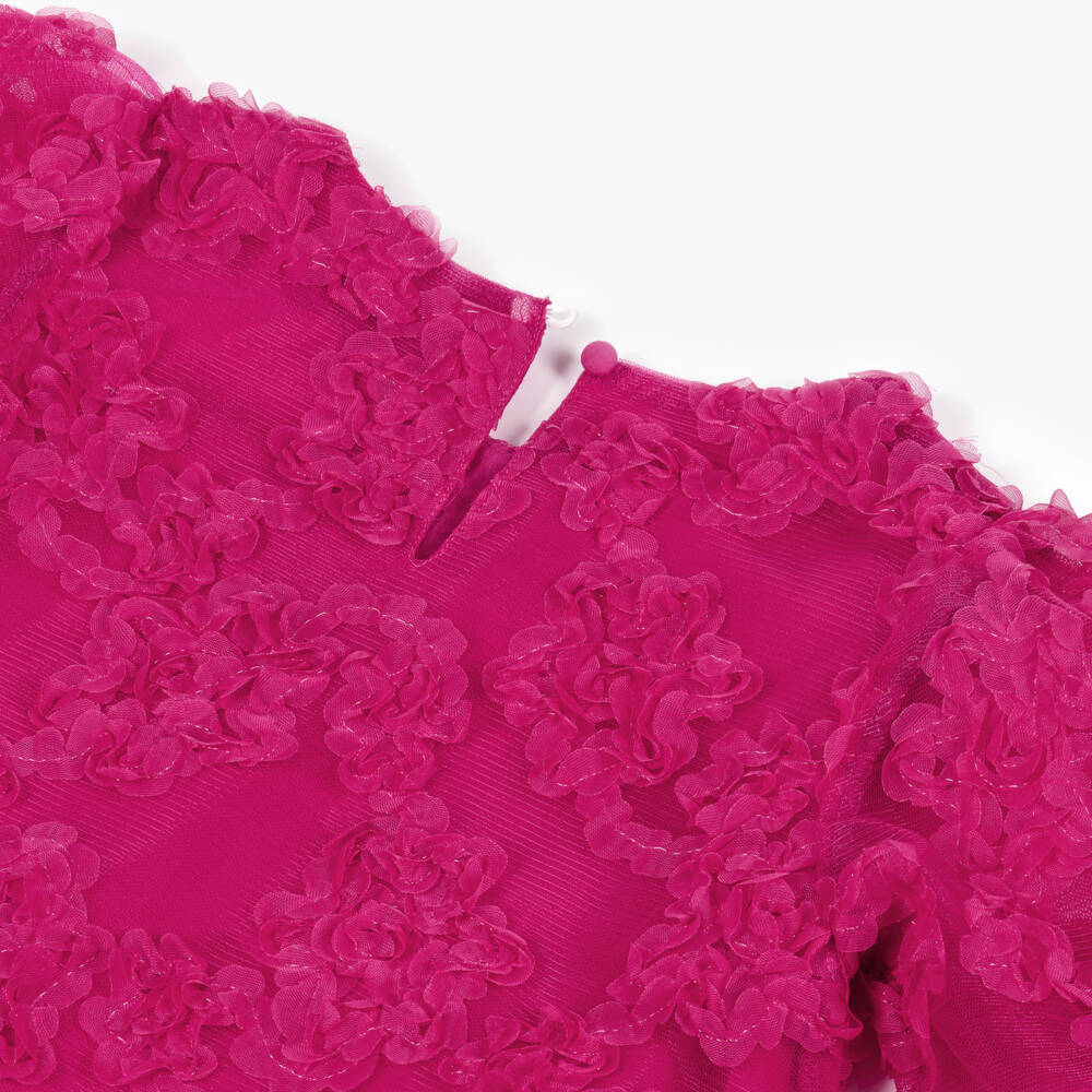 BCBGMAXAZRIA-Girls Pink Tulle Dress with Ruffled Floral Appliqués | Childrensalon Outlet