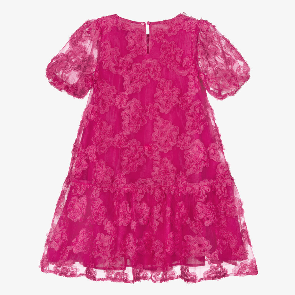 BCBGMAXAZRIA-Girls Pink Tulle Dress with Ruffled Floral Appliqués | Childrensalon Outlet