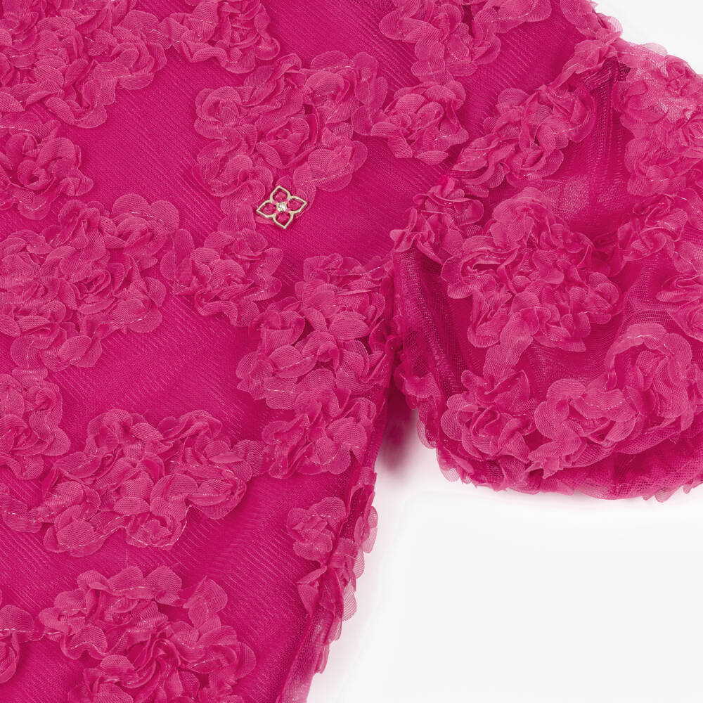 BCBGMAXAZRIA-Girls Pink Tulle Dress with Ruffled Floral Appliqués | Childrensalon Outlet