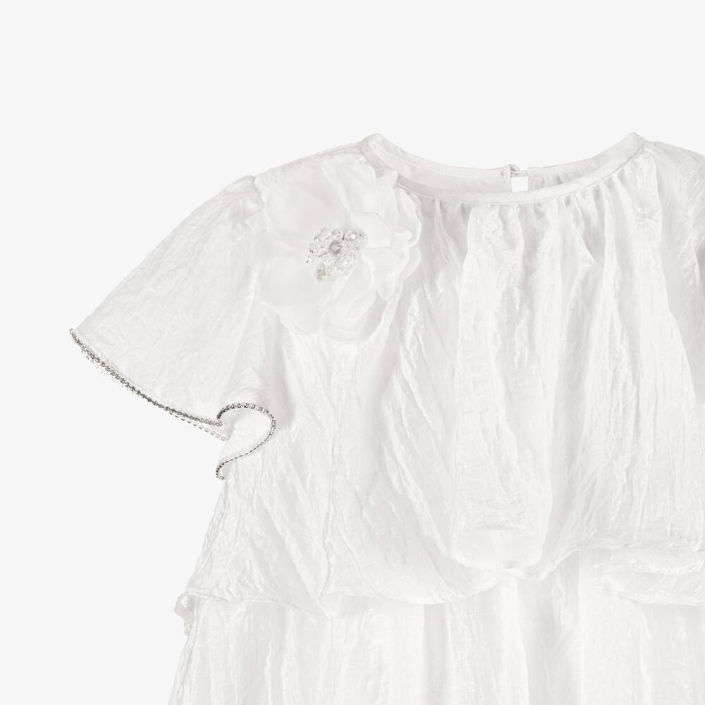 BCBGMAXAZRIA-Girls Shimmery White Tiered Ruffle Dress | Childrensalon Outlet