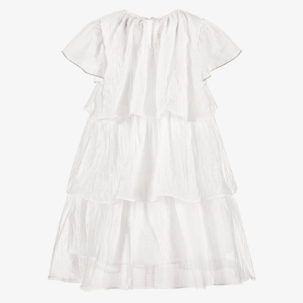 BCBGMAXAZRIA-Girls Shimmery White Tiered Ruffle Dress | Childrensalon Outlet