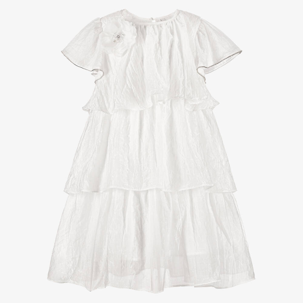 BCBGMAXAZRIA-Girls Shimmery White Tiered Ruffle Dress | Childrensalon Outlet