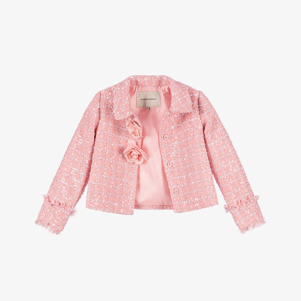 BCBGMAXAZRIA-Girls Sparkling Pink Tweed Blazer | Childrensalon Outlet